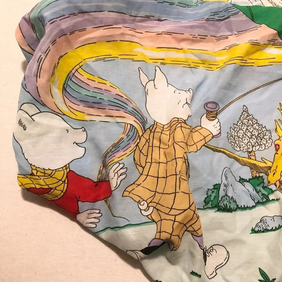 Vintage 1990 Rupert Bear Single  Fitted Bed Sheet Express Newpapers 77 x 32 - Picture 8 of 15